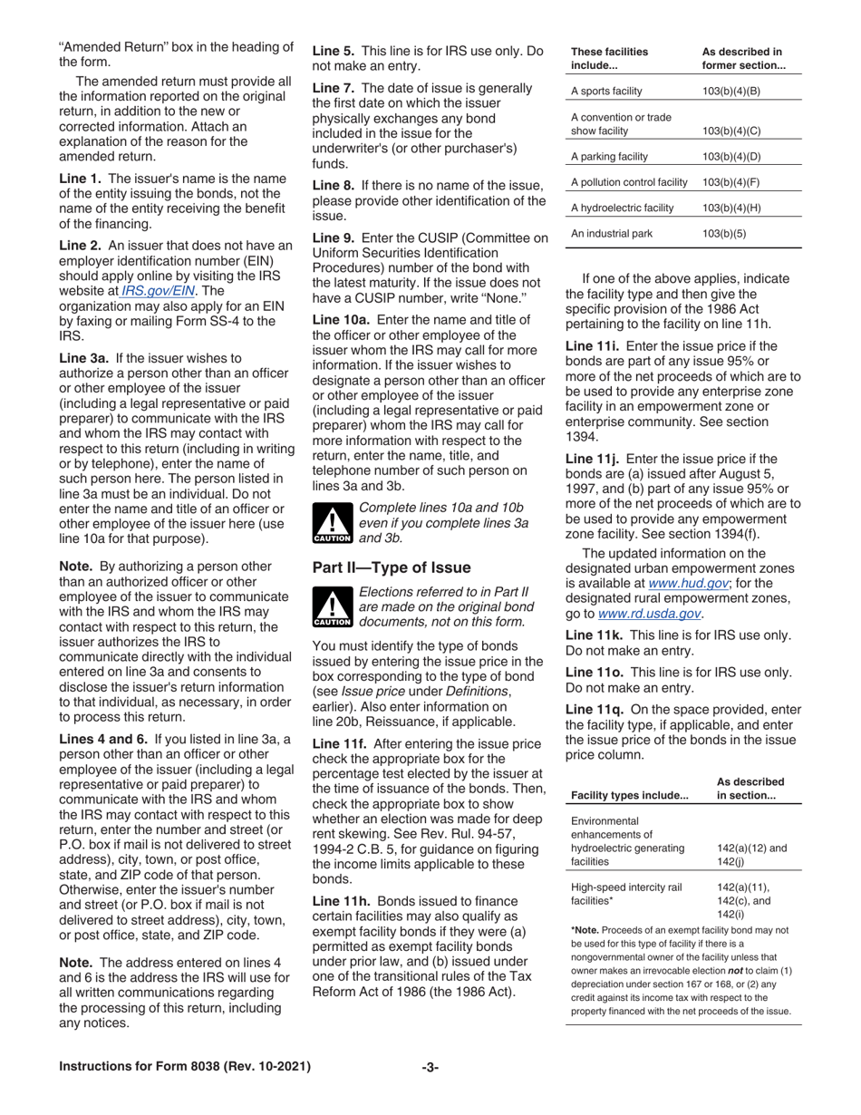 Instructions for IRS Form 8038 Information Return for Tax-Exempt Private Activity Bond Issues, Page 3