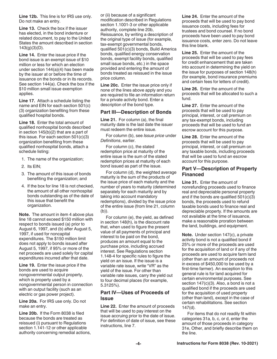 Instructions for IRS Form 8038 Information Return for Tax-Exempt Private Activity Bond Issues, Page 4