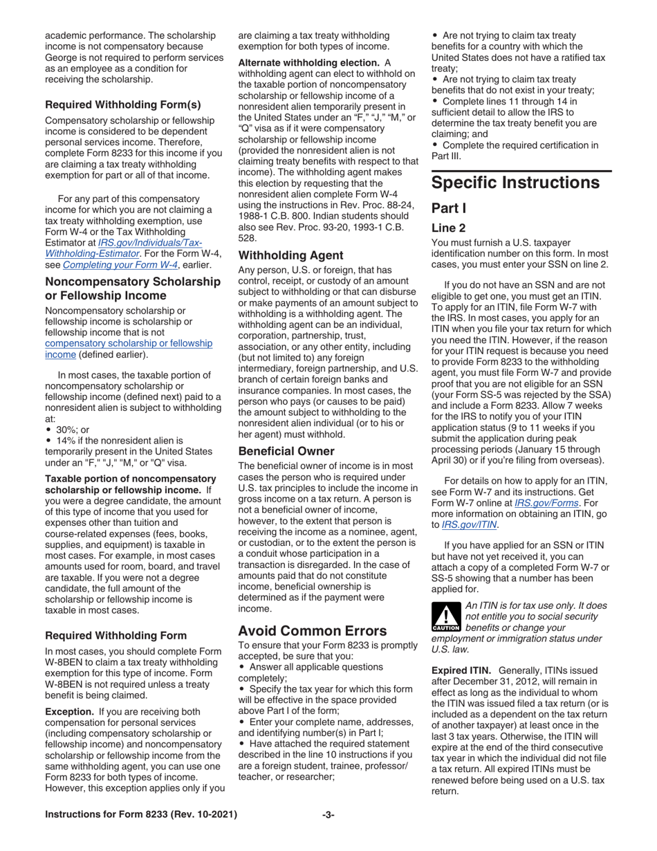 Instructions for IRS Form 8233 Exemption From Withholding on Compensation for Independent (And Certain Dependent) Personal Services of a Nonresident Alien Individual, Page 3
