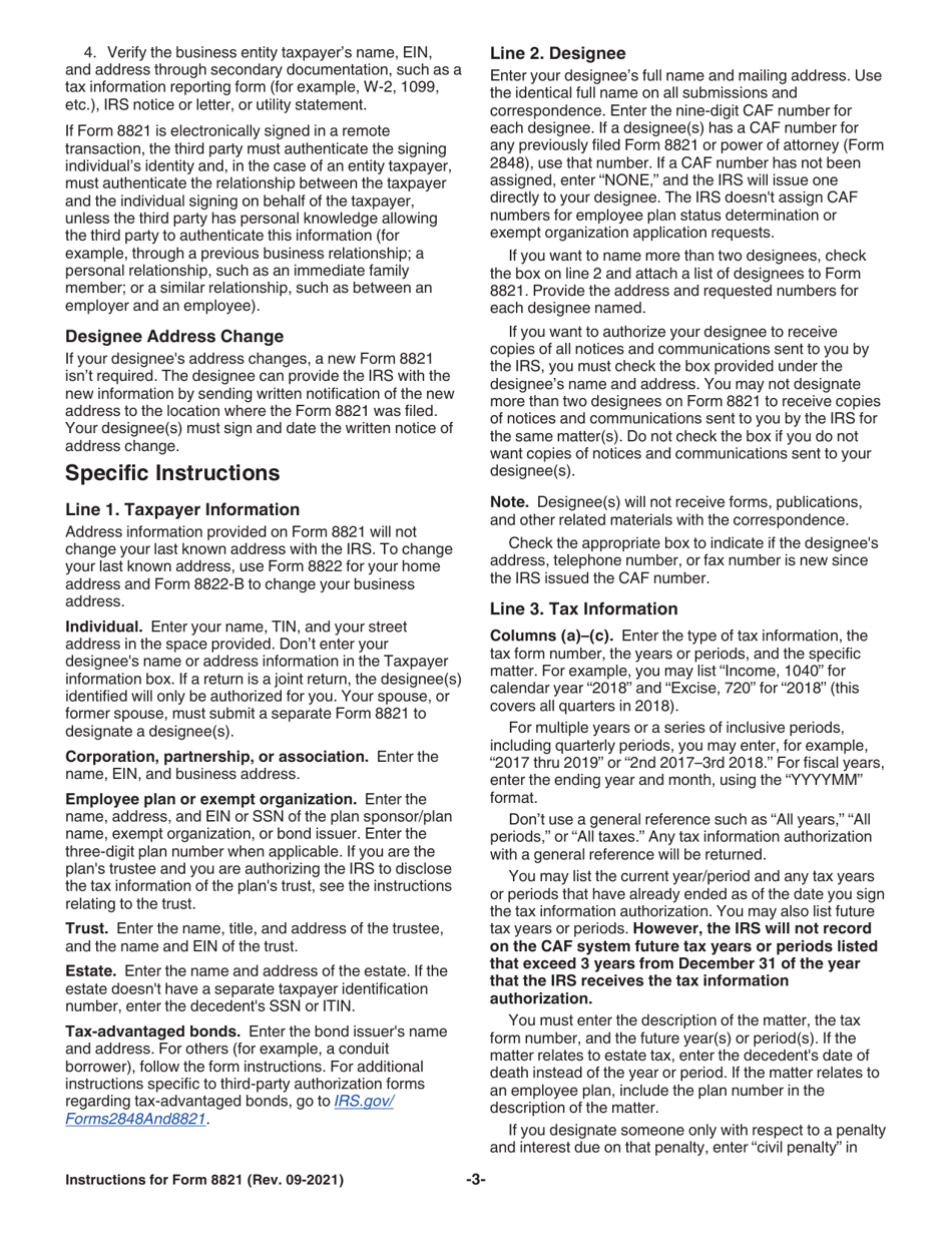 Instructions for IRS Form 8821 Tax Information Authorization, Page 3