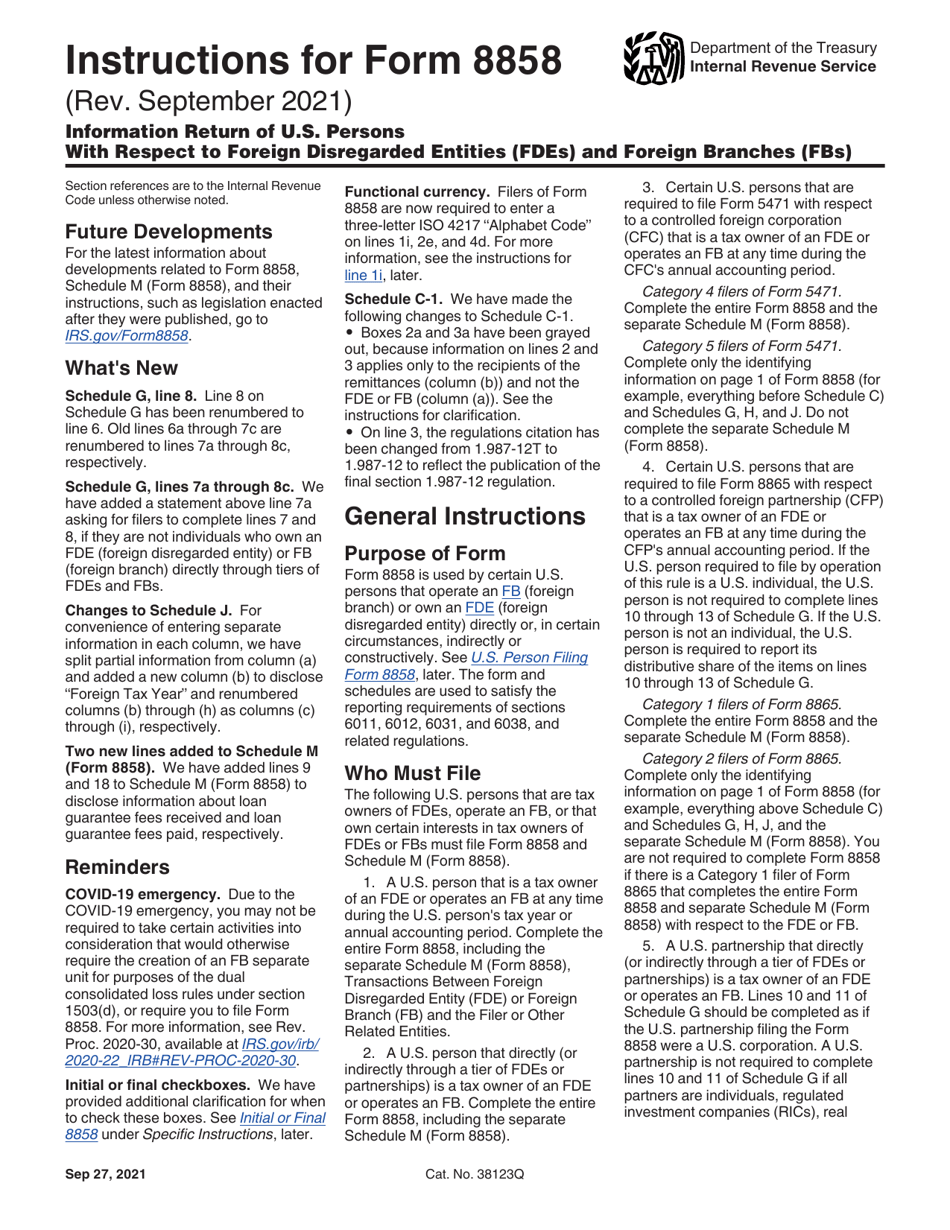 Download Instructions for IRS Form 8858 Information Return of U.S