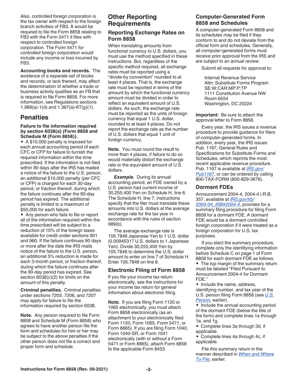 Instructions for IRS Form 8858 Information Return of U.S. Persons With Respect to Foreign Disregarded Entities (Fdes) and Foreign Branches (Fbs), Page 3