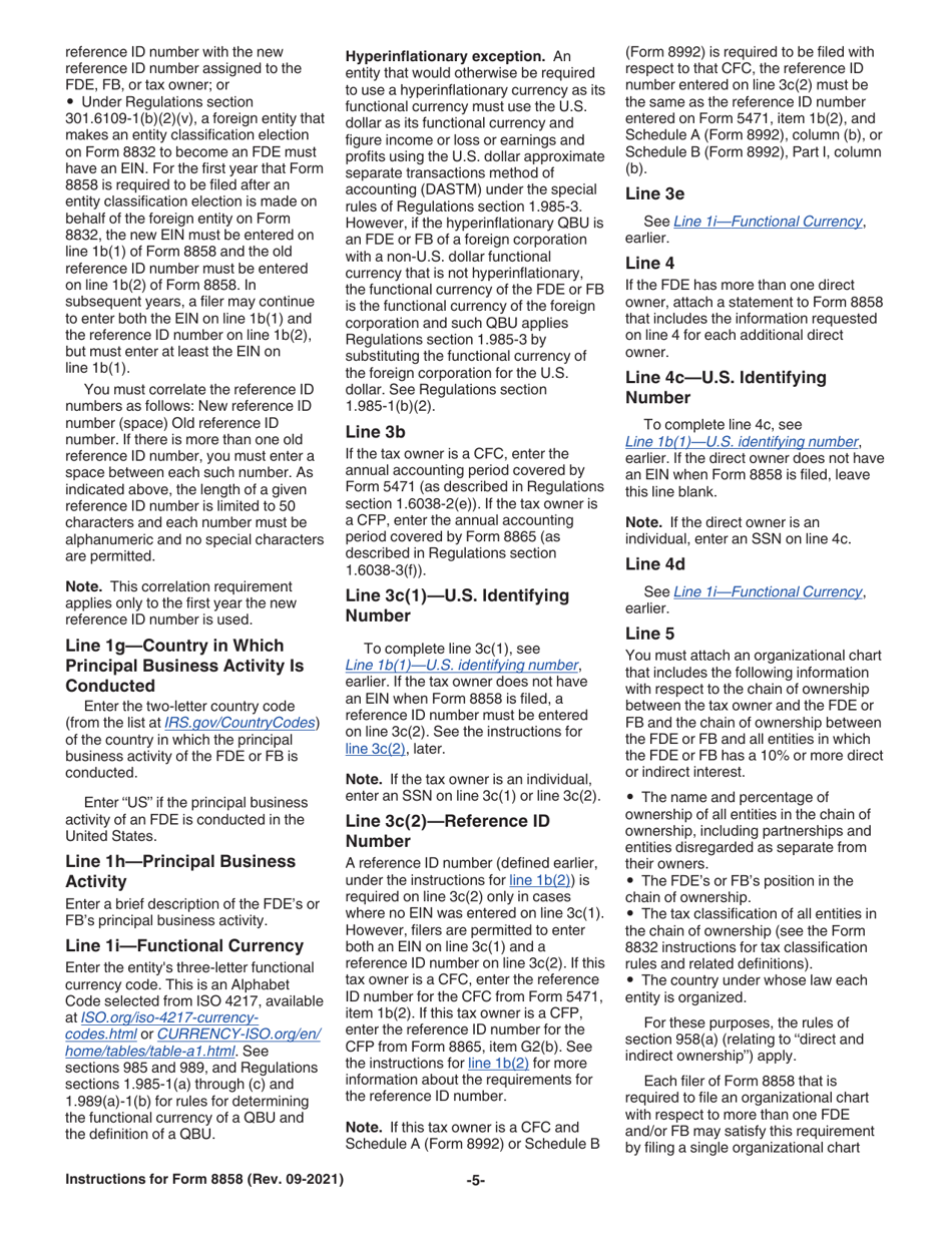 Instructions for IRS Form 8858 Information Return of U.S. Persons With Respect to Foreign Disregarded Entities (Fdes) and Foreign Branches (Fbs), Page 5