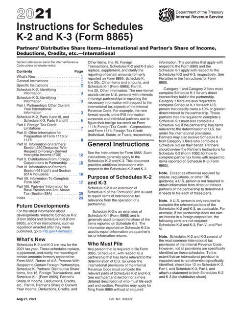 IRS Form 8865 Schedule K-2, K-3 2021 Printable Pdf