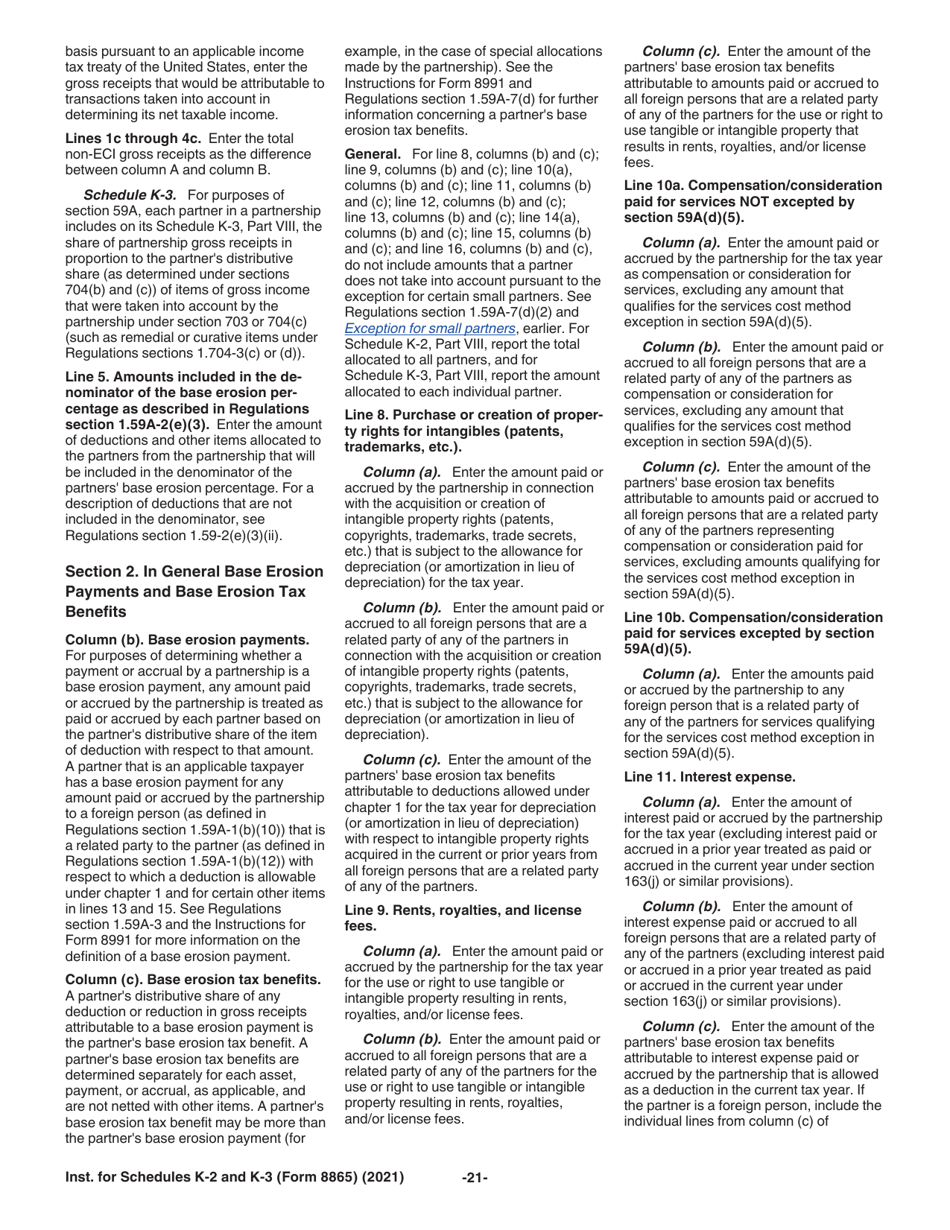 Instructions for IRS Form 8865 Schedule K-2, K-3, Page 21