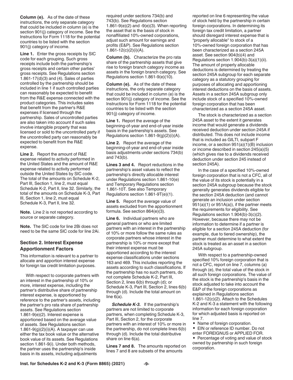 Instructions for IRS Form 8865 Schedule K-2, K-3, Page 9