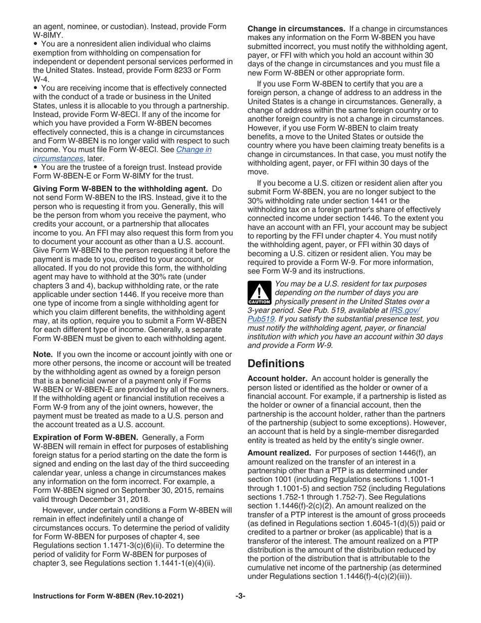 Instructions for IRS Form W-8BEN Certificate of Foreign Status of Beneficial Owner for United States Tax Withholding and Reporting (Individuals), Page 3