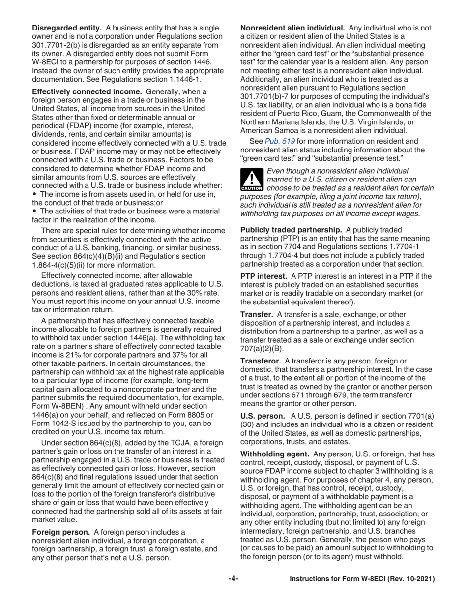Instructions for IRS Form W-8ECI Certificate of Foreign Persons Claim That Income Is Effectively Connected With the Conduct of a Trade or Business in the United States, Page 4