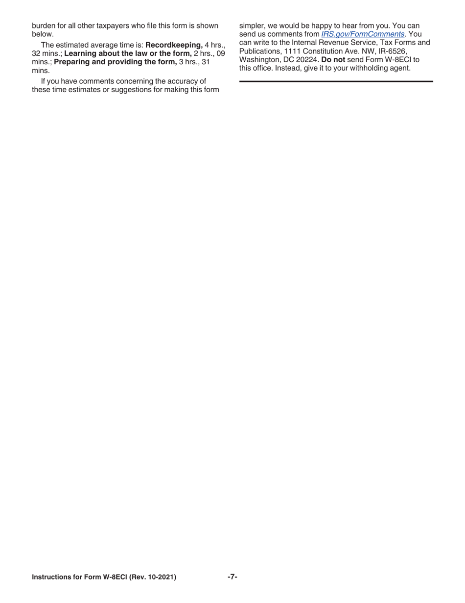 Instructions for IRS Form W-8ECI Certificate of Foreign Persons Claim That Income Is Effectively Connected With the Conduct of a Trade or Business in the United States, Page 7
