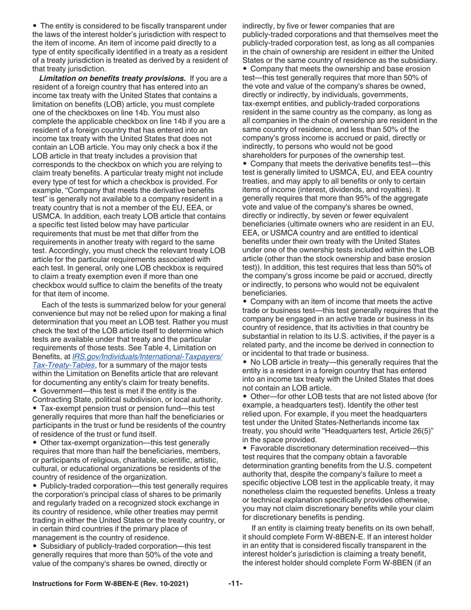 Instructions for IRS Form W-8BEN-E Certificate of Status of Beneficial Owner for United States Tax Withholding and Reporting (Entities), Page 11