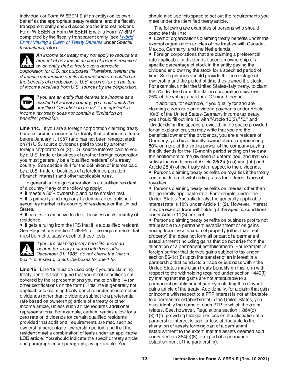 Instructions for IRS Form W-8BEN-E Certificate of Status of Beneficial Owner for United States Tax Withholding and Reporting (Entities), Page 12