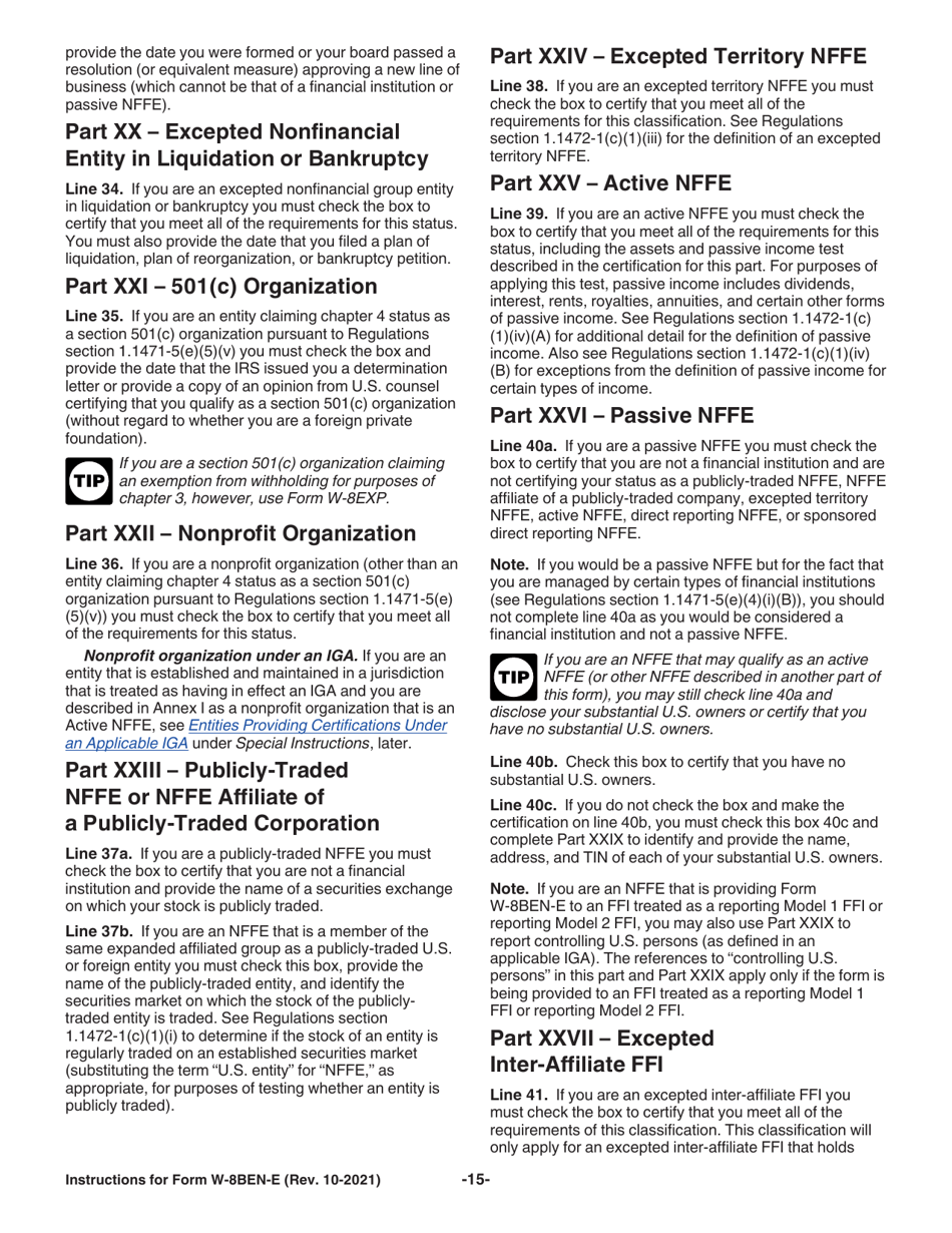 Instructions for IRS Form W-8BEN-E Certificate of Status of Beneficial Owner for United States Tax Withholding and Reporting (Entities), Page 15