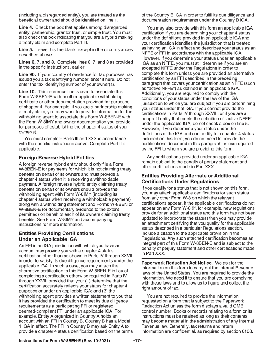 Instructions for IRS Form W-8BEN-E Certificate of Status of Beneficial Owner for United States Tax Withholding and Reporting (Entities), Page 17