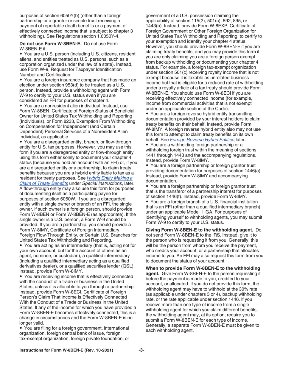 Instructions for IRS Form W-8BEN-E Certificate of Status of Beneficial Owner for United States Tax Withholding and Reporting (Entities), Page 3