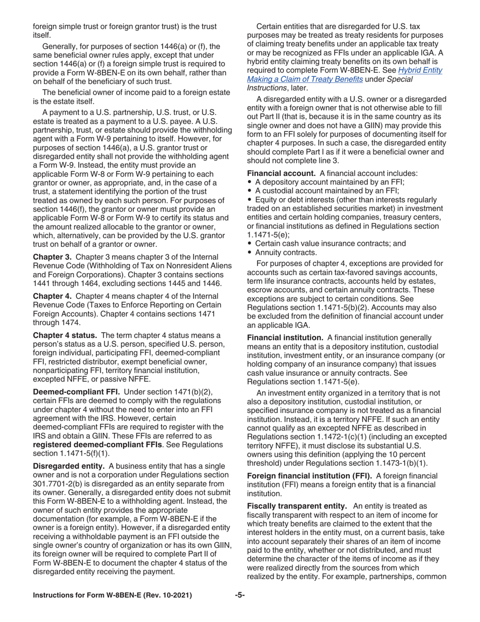 Instructions for IRS Form W-8BEN-E Certificate of Status of Beneficial Owner for United States Tax Withholding and Reporting (Entities), Page 5