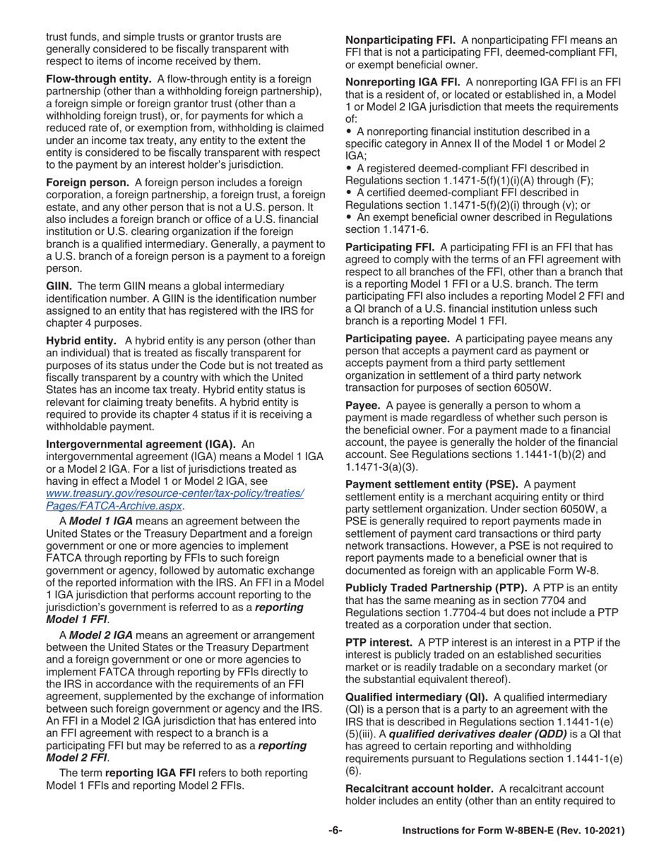 Instructions for IRS Form W-8BEN-E Certificate of Status of Beneficial Owner for United States Tax Withholding and Reporting (Entities), Page 6