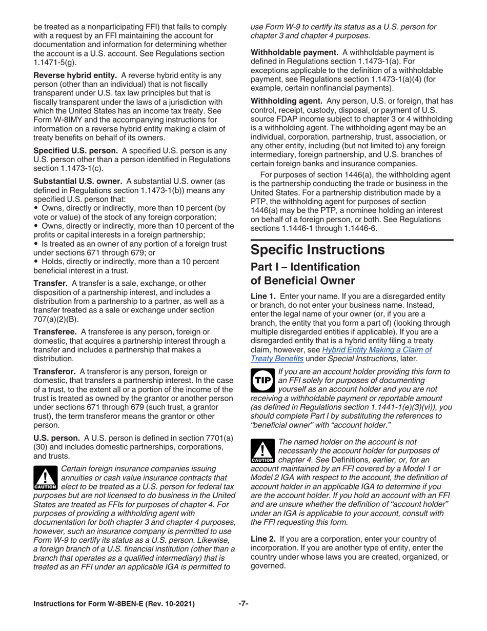 Instructions for IRS Form W-8BEN-E Certificate of Status of Beneficial Owner for United States Tax Withholding and Reporting (Entities), Page 7