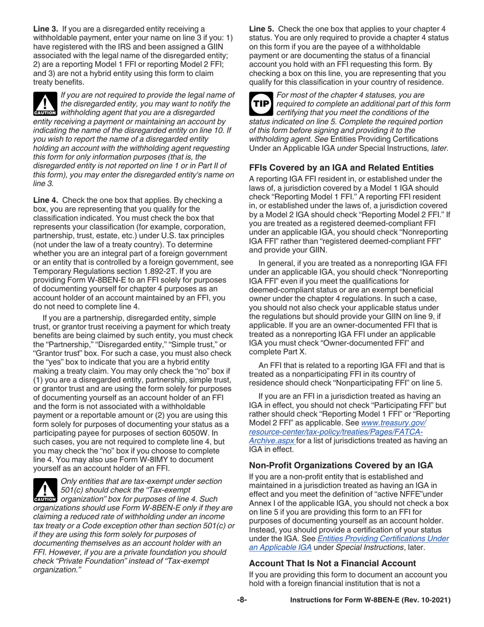 Instructions for IRS Form W-8BEN-E Certificate of Status of Beneficial Owner for United States Tax Withholding and Reporting (Entities), Page 8