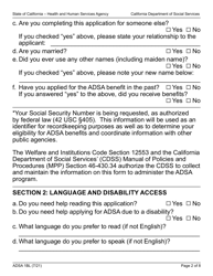 Form ADSA1BL Application for Benefits for Recipients of Social Security Disability Insurance (Ssdi) Benefits - Assistance Dog Special Allowance (Adsa) Program - Large Print - California, Page 2