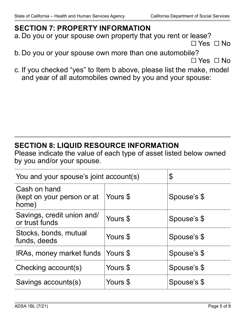 Form ADSA1BL Application for Benefits for Recipients of Social Security Disability Insurance (Ssdi) Benefits - Assistance Dog Special Allowance (Adsa) Program - Large Print - California, Page 5