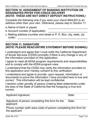 Form ADSA1BL Application for Benefits for Recipients of Social Security Disability Insurance (Ssdi) Benefits - Assistance Dog Special Allowance (Adsa) Program - Large Print - California, Page 7