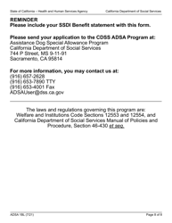 Form ADSA1BL Application for Benefits for Recipients of Social Security Disability Insurance (Ssdi) Benefits - Assistance Dog Special Allowance (Adsa) Program - Large Print - California, Page 8