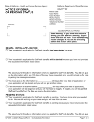 Document preview: Form CF377.1A Notice of Denial or Pending Status - California