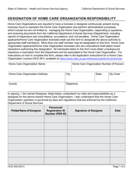 Document preview: Form HCS308 Designation of Home Care Organization Responsibility - California