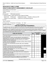 Document preview: Form LIC03 Resource Family Home Health and Safety Assessment Checklist - California