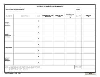 Document preview: DD Form 2687 Sitework Elements Cost Worksheet