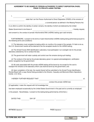 Document preview: DD Form 2809 Agreement to Be Signed by Person Authorized to Direct Disposition (Padd) Prior to Private Mtdna Testing