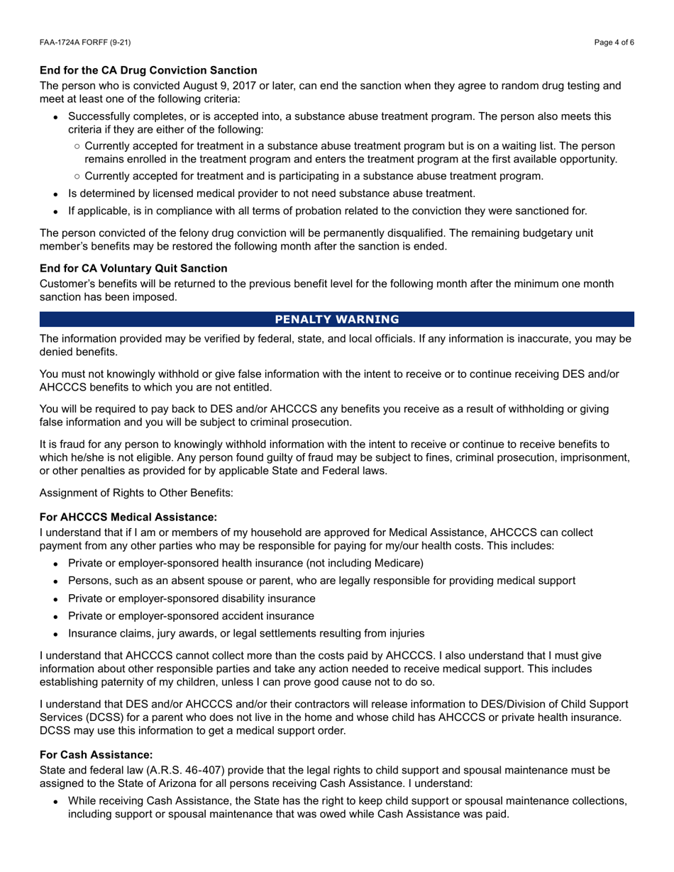 Form FAA-1724A Application Signature Pages - Arizona, Page 4