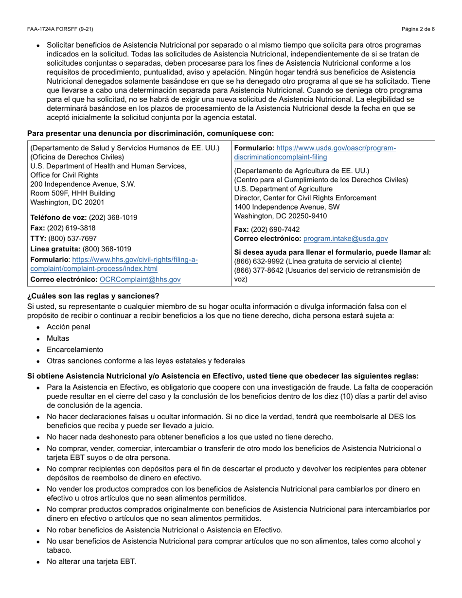 Formulario FAA-1724A-S Paginas De Firma De La Solicitud - Arizona (Spanish), Page 2