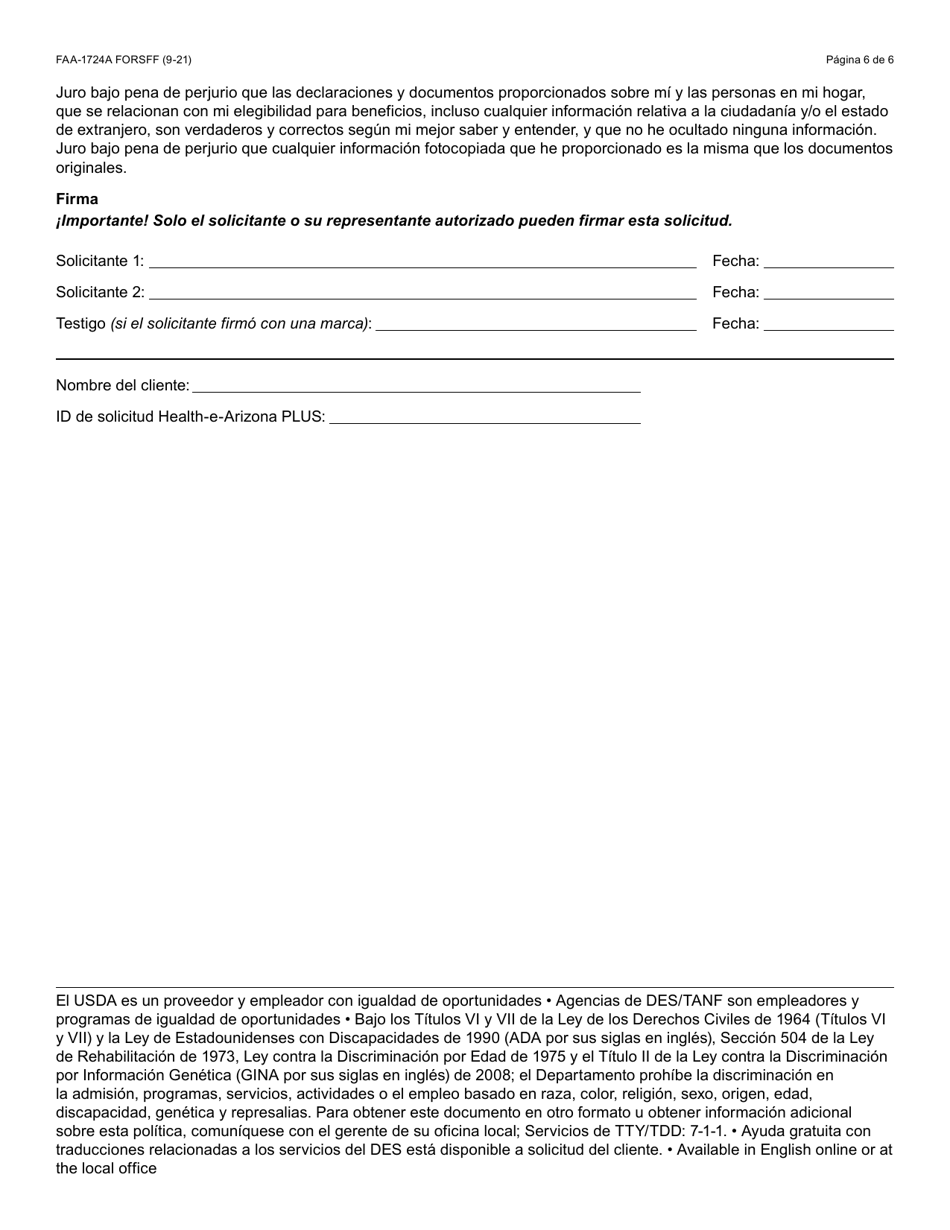 Formulario FAA-1724A-S Paginas De Firma De La Solicitud - Arizona (Spanish), Page 6