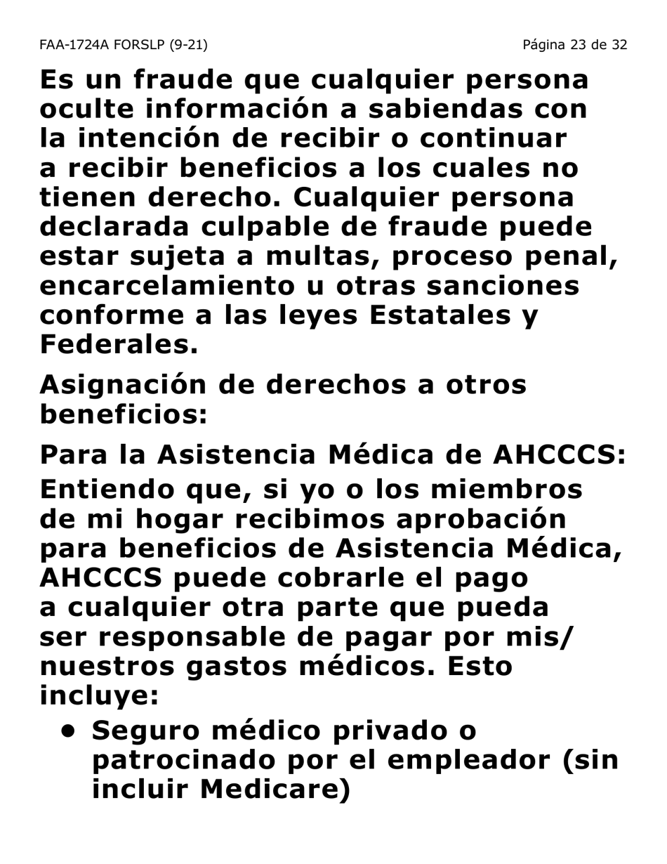 Formulario FAA-1724A-SLP Paginas De Firma De La Solicitud (Letra Grande) - Arizona (Spanish), Page 23
