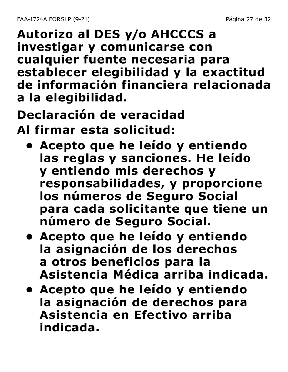 Formulario FAA-1724A-SLP Paginas De Firma De La Solicitud (Letra Grande) - Arizona (Spanish), Page 27