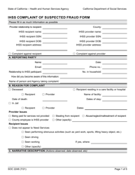 Document preview: Form SOC2248 Ihss Complaint of Suspected Fraud Form - California