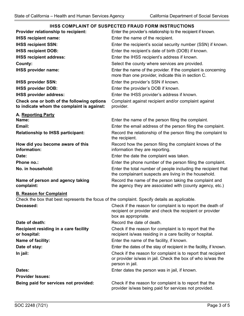 Form SOC2248 Ihss Complaint of Suspected Fraud Form - California, Page 3