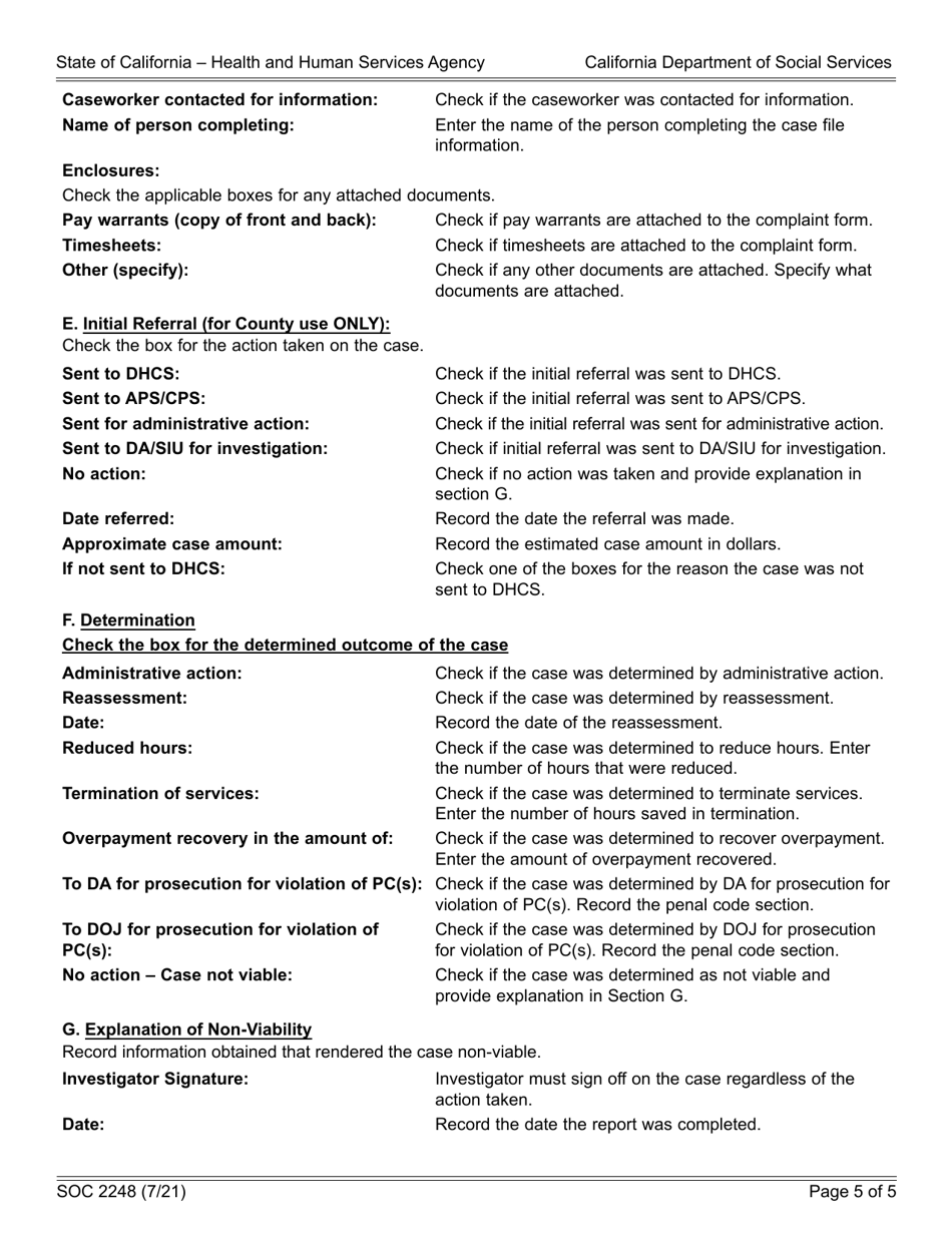 Form SOC2248 Ihss Complaint of Suspected Fraud Form - California, Page 5