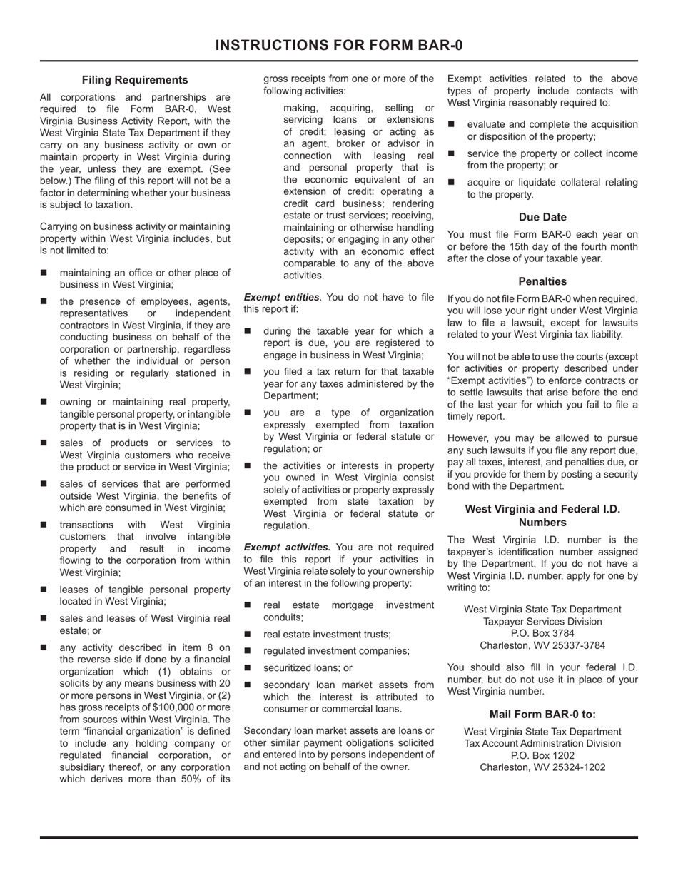 Form BAR-0 West Virginia Business Activity Report - West Virginia, Page 2