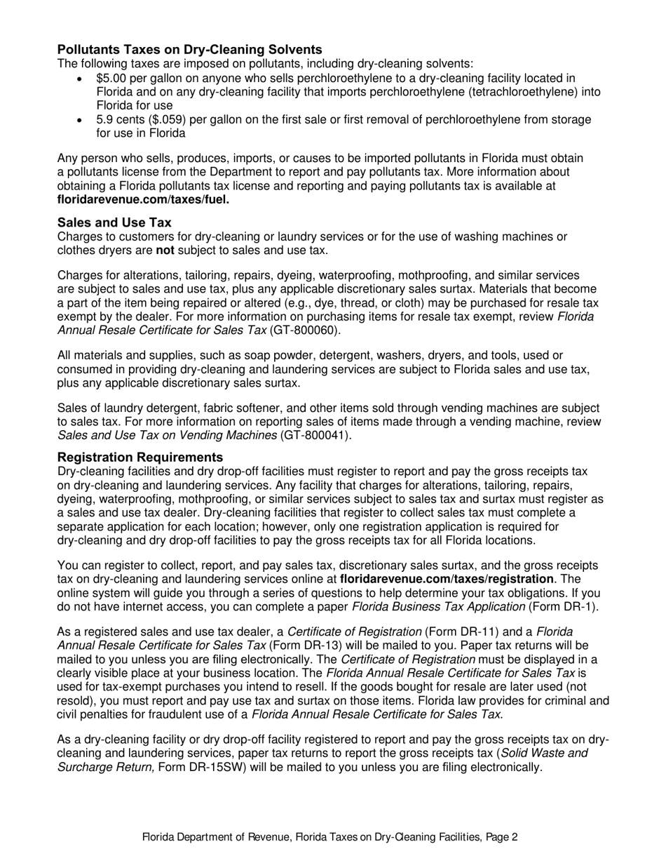 Form GT-800021 Florida Taxes on Dry-Cleaning Facilities - Florida, Page 2