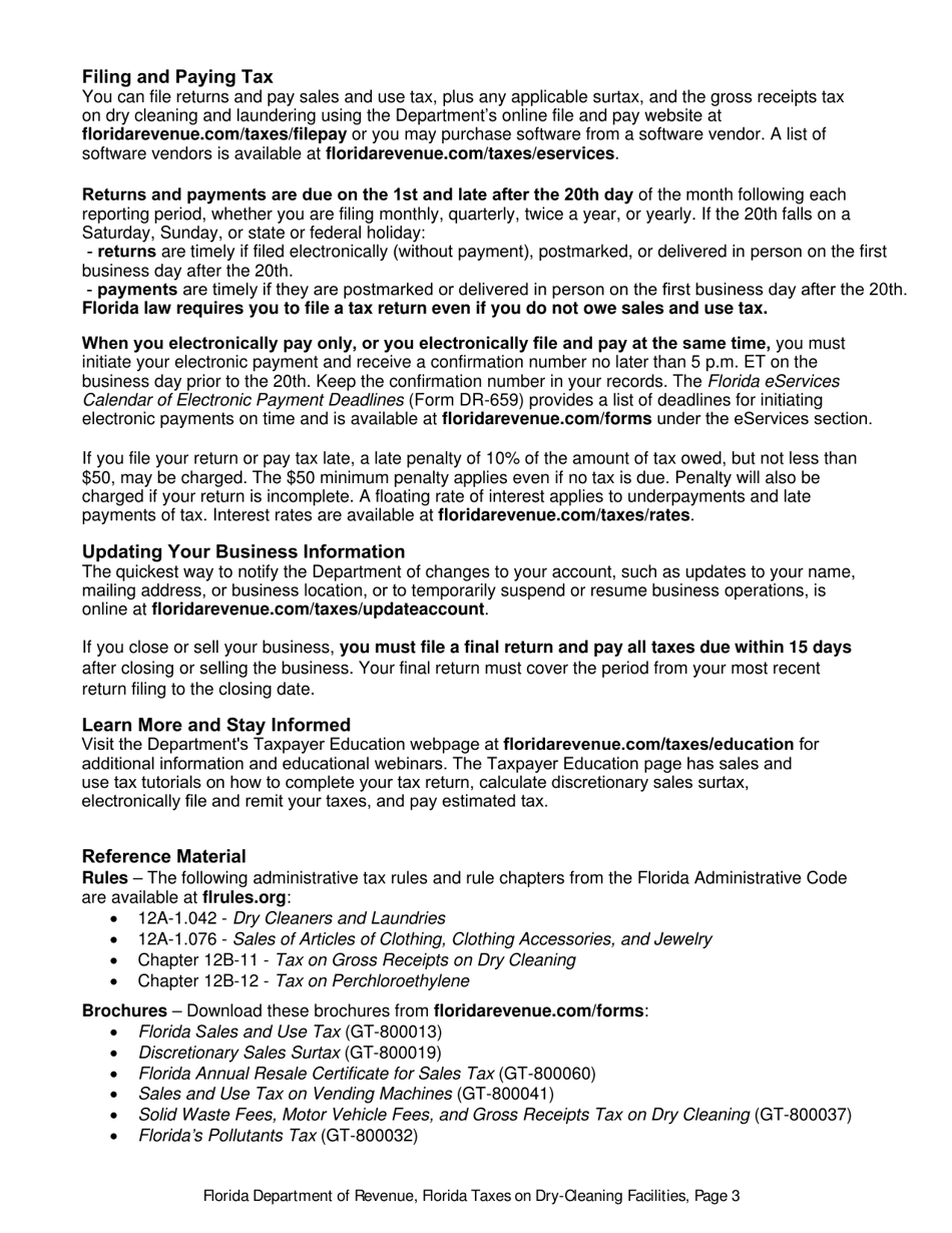Form GT-800021 Florida Taxes on Dry-Cleaning Facilities - Florida, Page 3