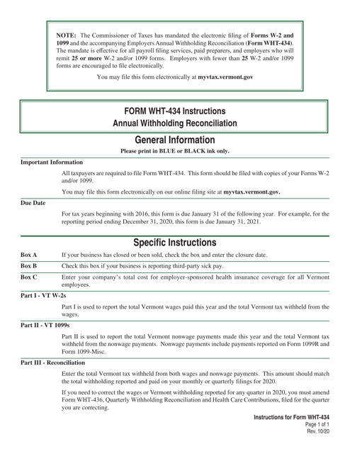 VT Form WHT-434  Printable Pdf