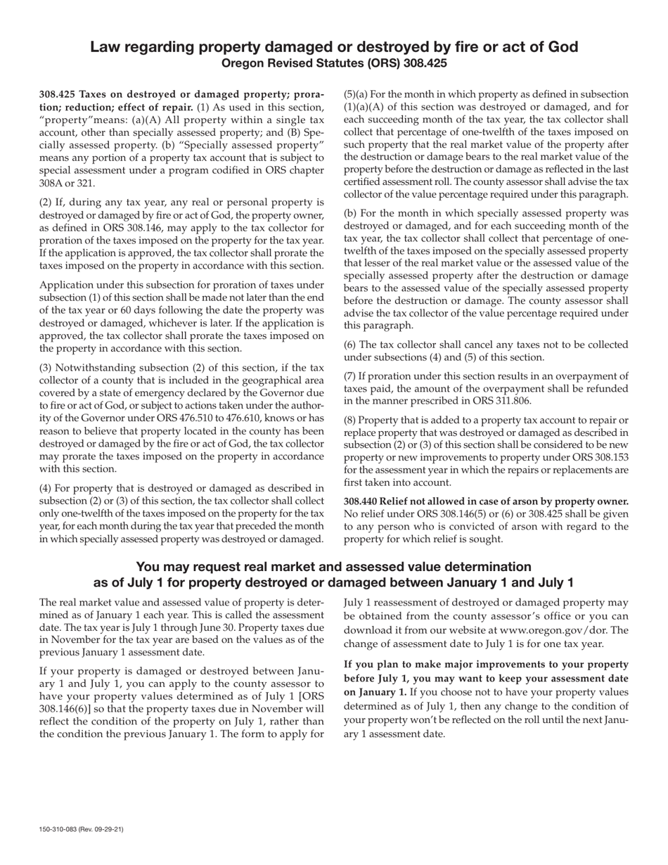 Form OR-AOG (150-310-083) Application for Proration of Property Taxes Due to Damage by Fire or Act of God - Oregon, Page 2