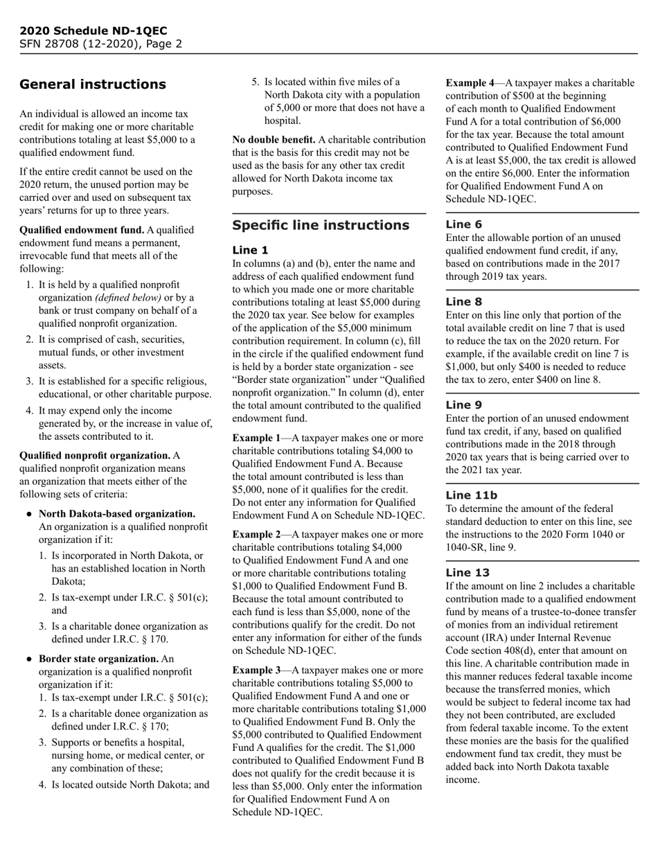 Form SFN28708 Schedule ND-1QEC Qualified Endowment Fund Tax Credit - North Dakota, Page 2