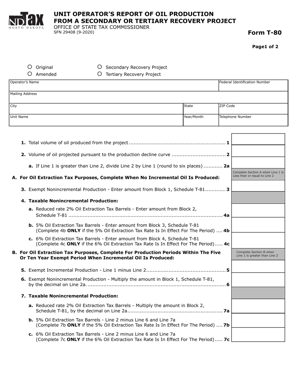Form T-80 (SFN29408) - Fill Out, Sign Online and Download Fillable PDF ...