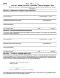 Form CBT-M Pnol/Nol Merger/Acquisition Certificate in Cases of Regulatory Delay - New Jersey
