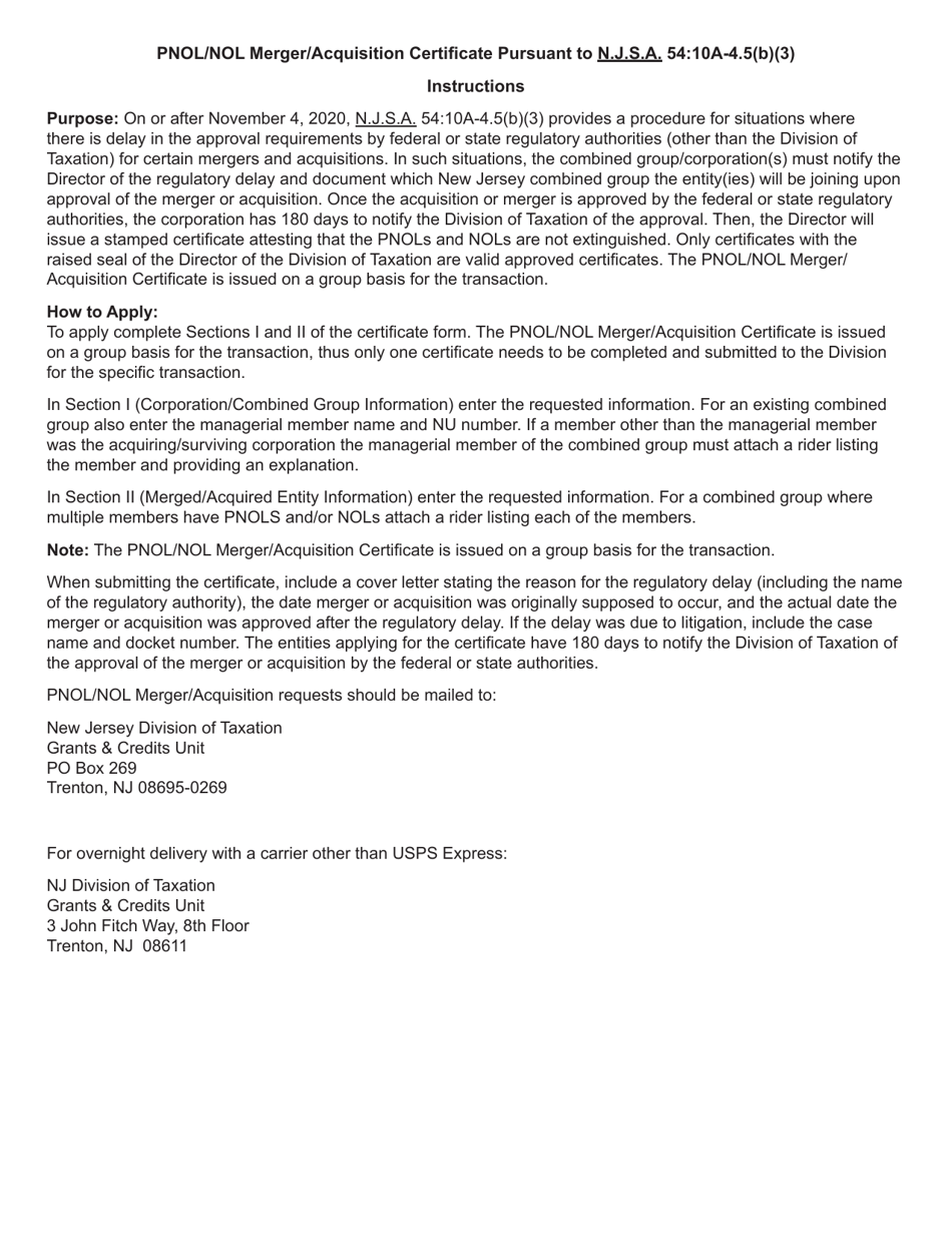Form CBT-M Pnol / Nol Merger / Acquisition Certificate in Cases of Regulatory Delay - New Jersey, Page 2
