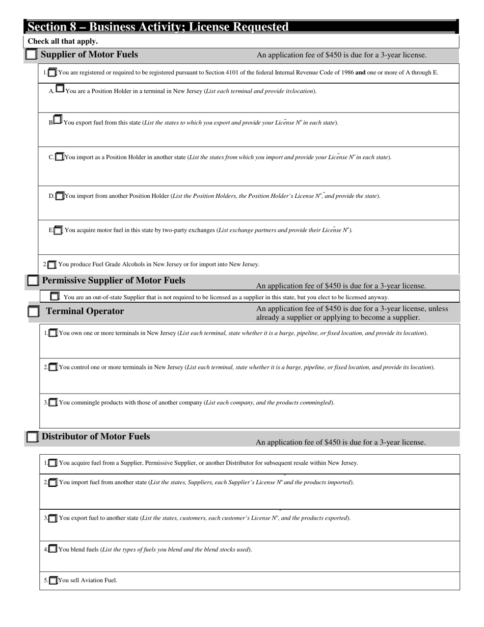 Form MFA-1 Combined Motor Fuels License Application - New Jersey, Page 3