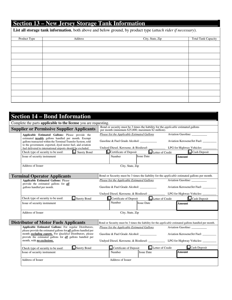 Form MFA-1 Combined Motor Fuels License Application - New Jersey, Page 6